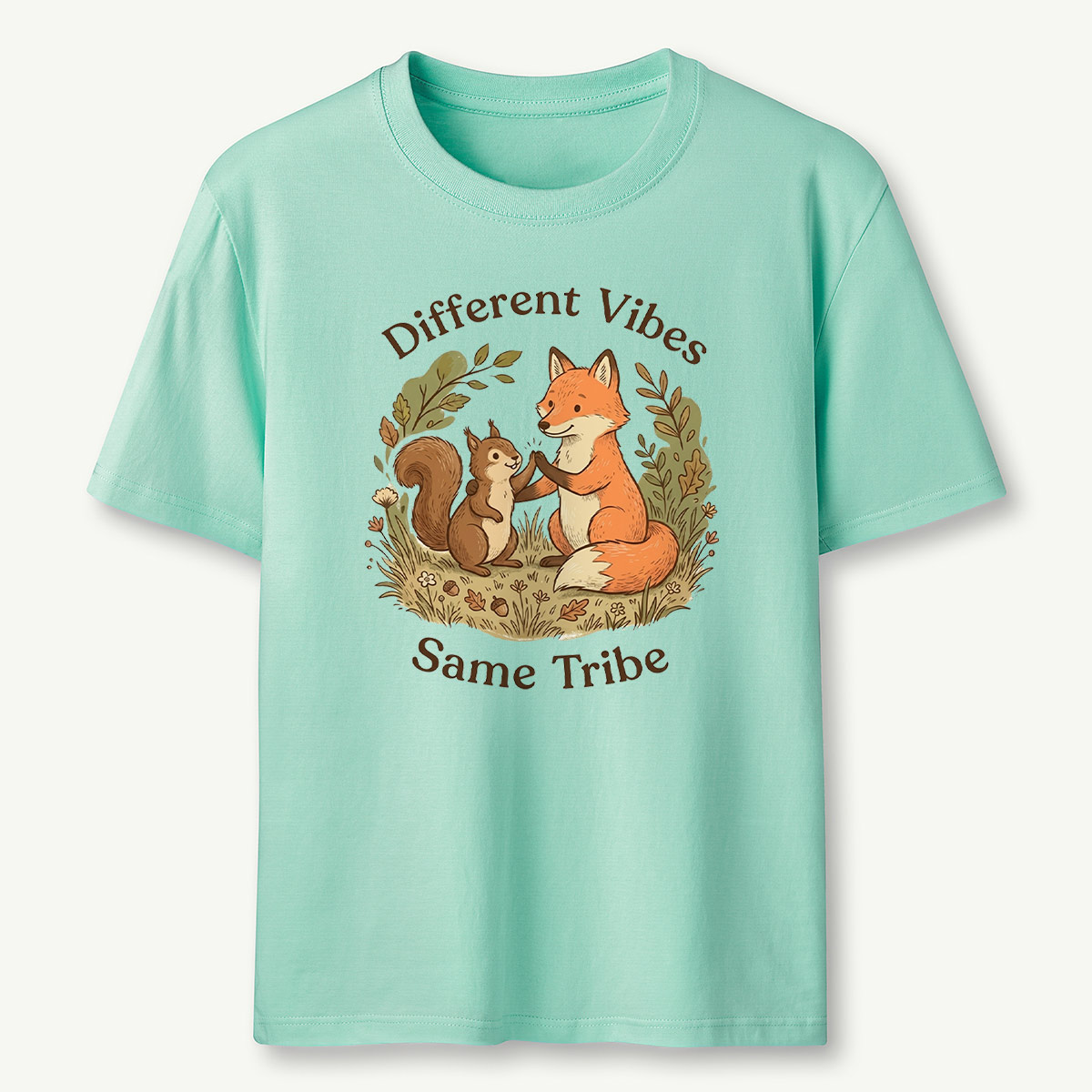 Fox and Squirrel Friendship Different Vibes Same Tribe T‑Shirt