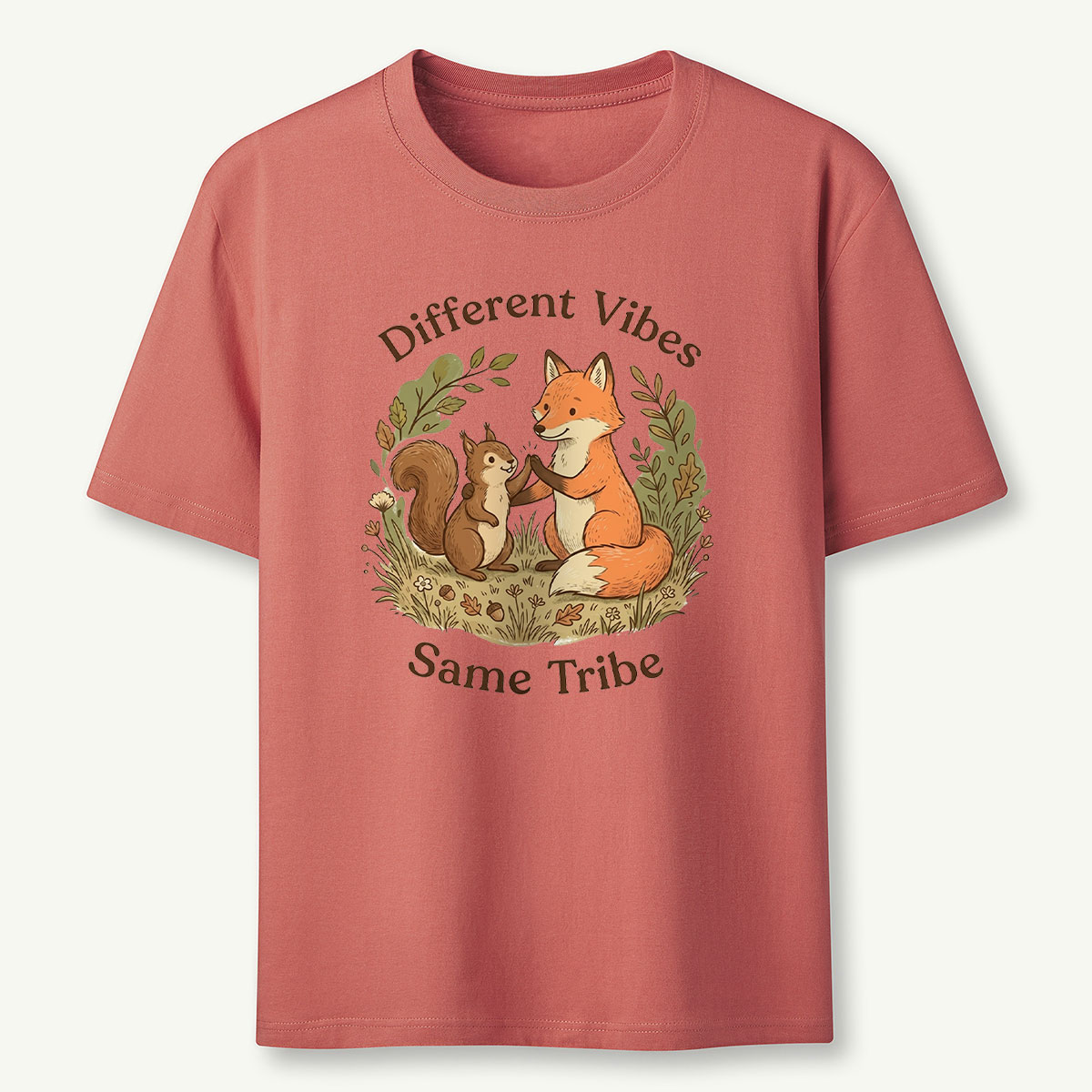 Fox and Squirrel Friendship Different Vibes Same Tribe T‑Shirt