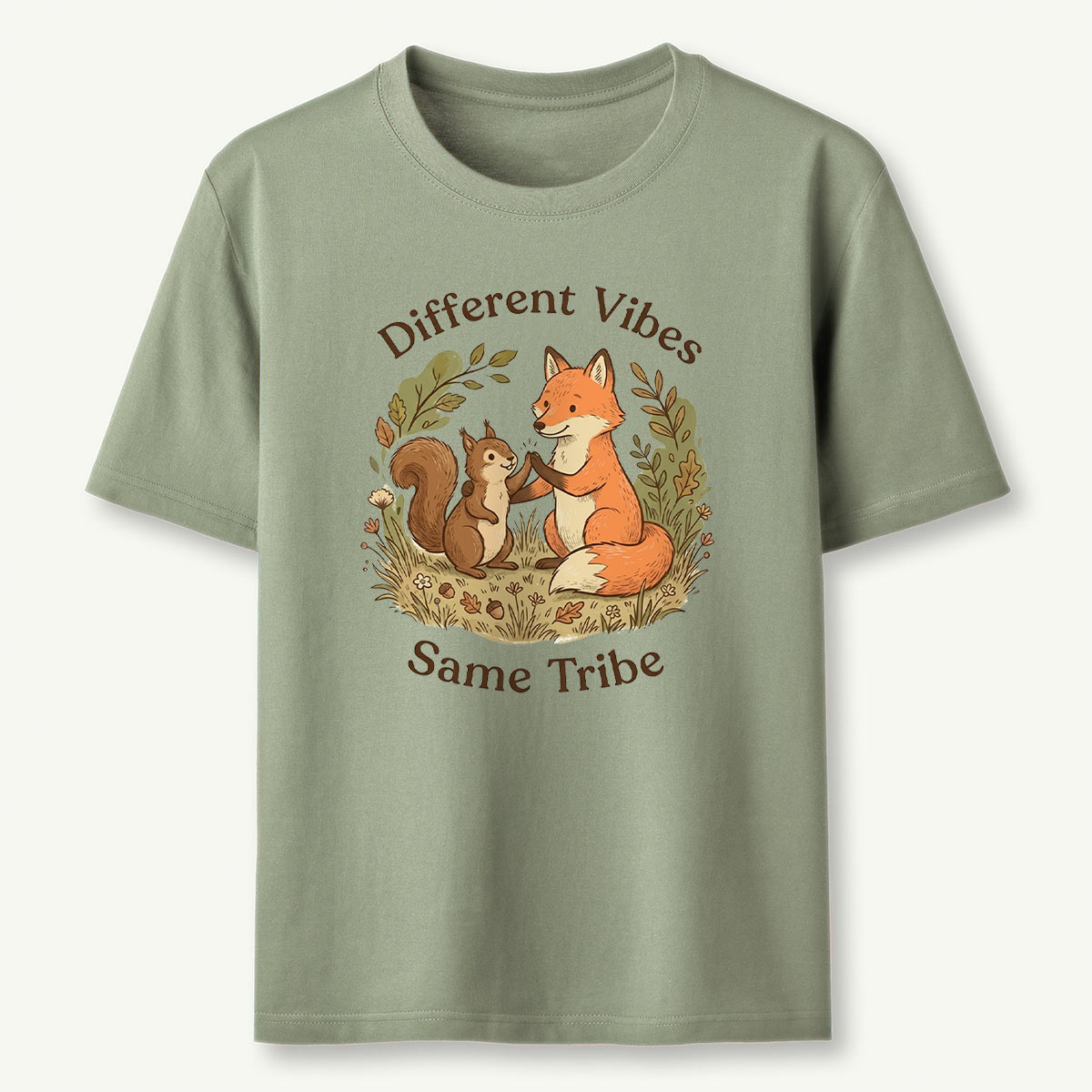 Fox and Squirrel Friendship Different Vibes Same Tribe T‑Shirt