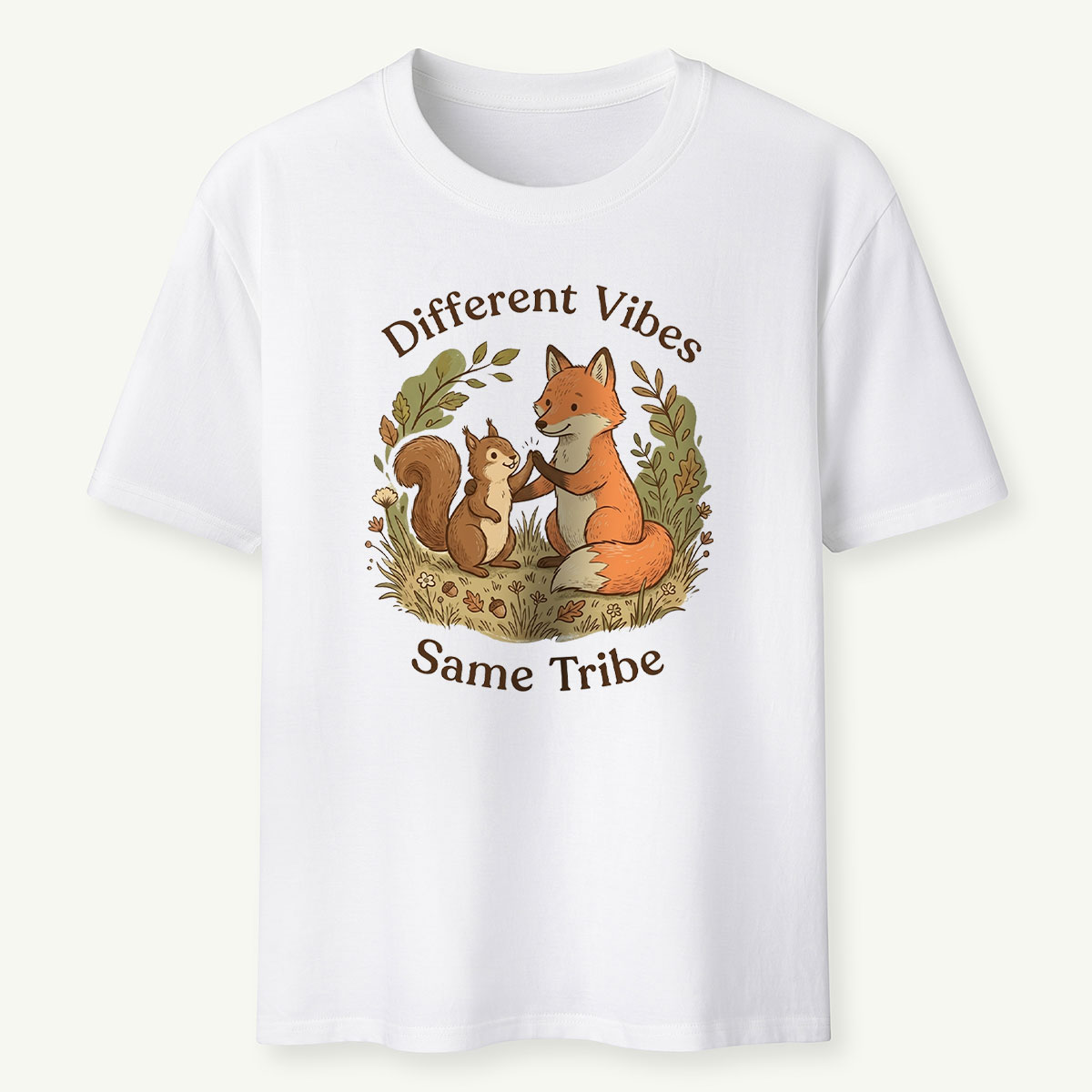Fox and Squirrel Friendship Different Vibes Same Tribe T‑Shirt