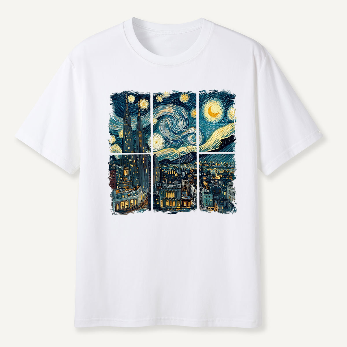 Swirl Night Sky Cityscape T-Shirt