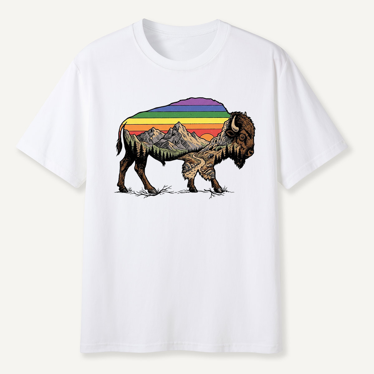 Mountain Sunset Bison Silhouette T-Shirt