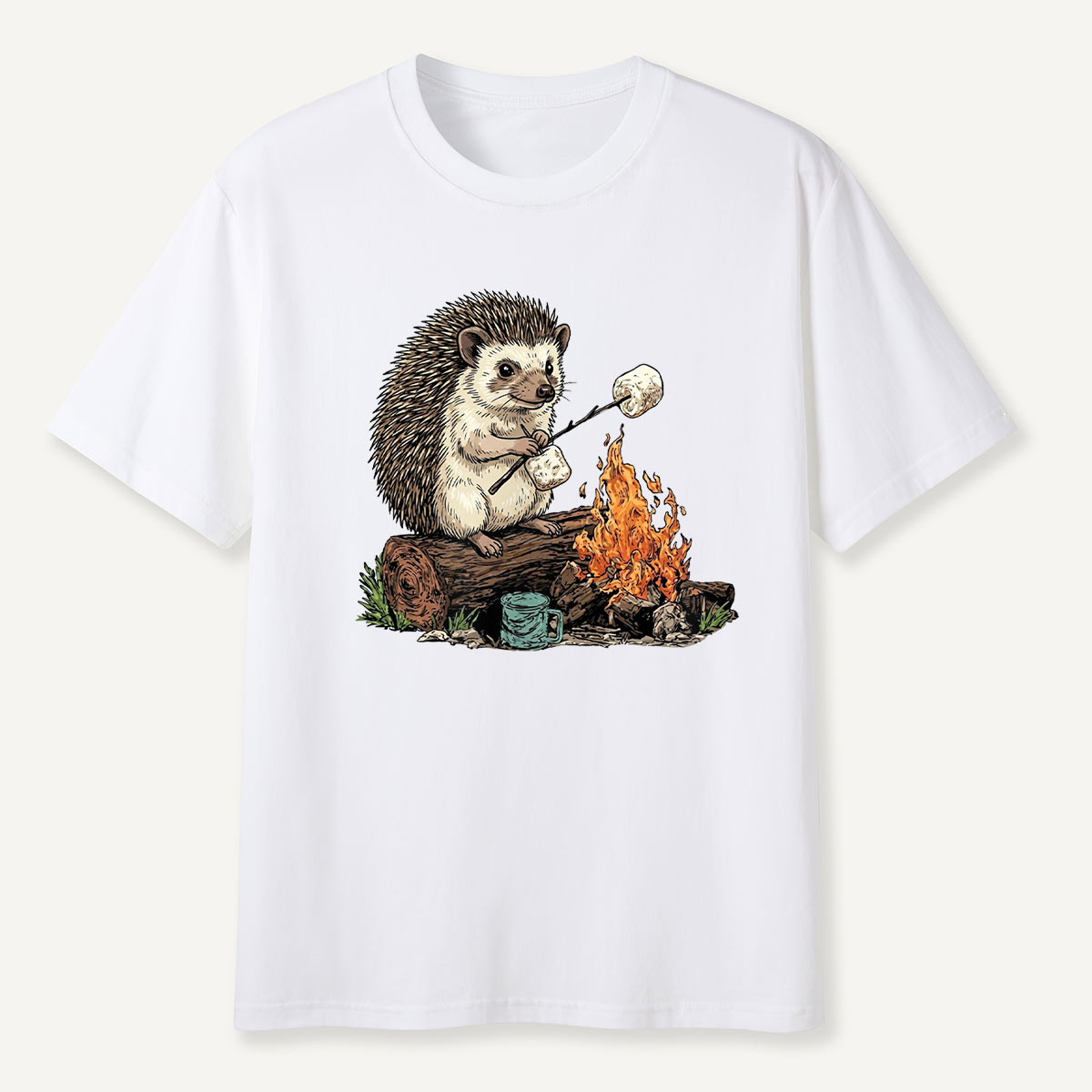 Hedgehog Roasting Marshmallow Campfire T-Shirt