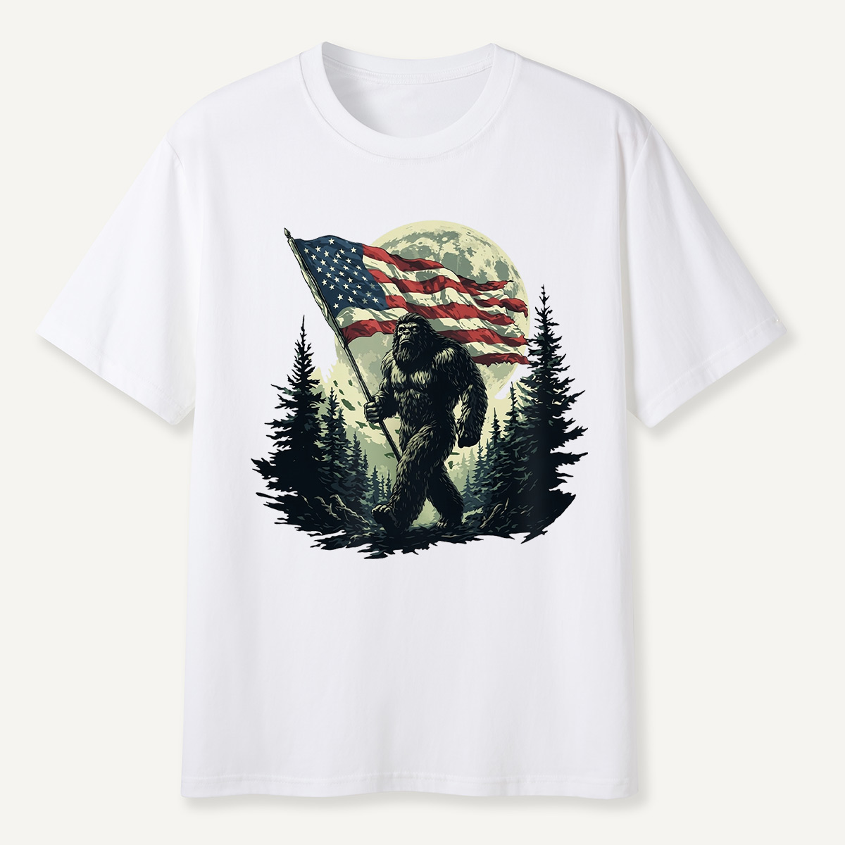 Forest Moon Cryptid with American Flag T-Shirt