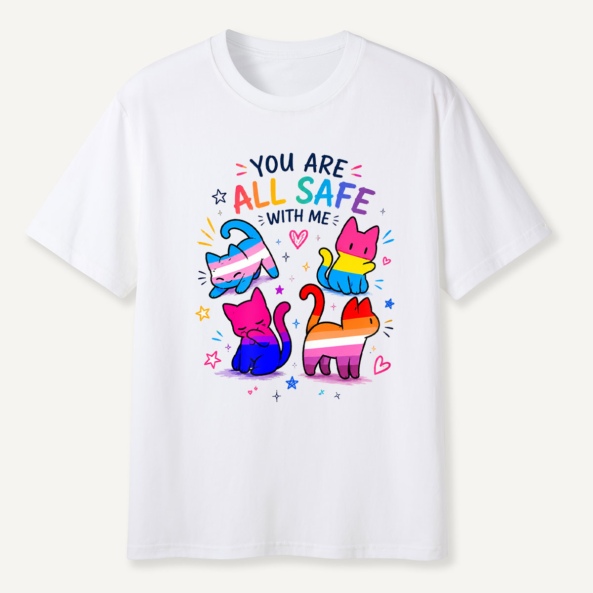 You Are All Safe With Me Rainbow Cat T-Shirt
