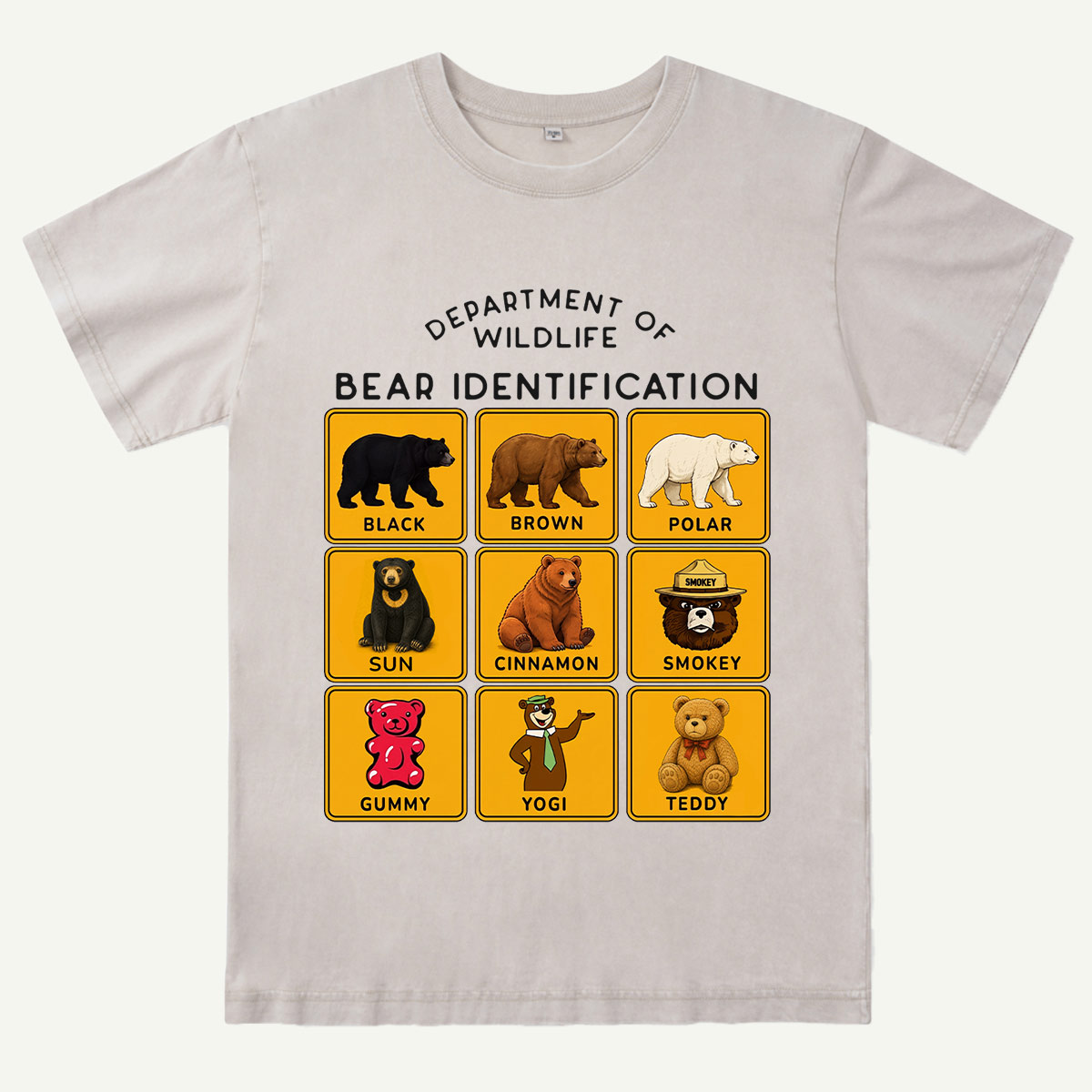 Department of Wildlife Bear Identification Gummy Bear Washed T-Shirt