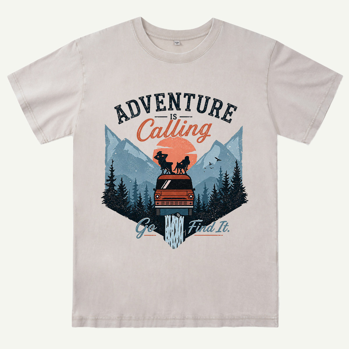Adventure Is Calling Camper Van Mountain Washed T-Shirt