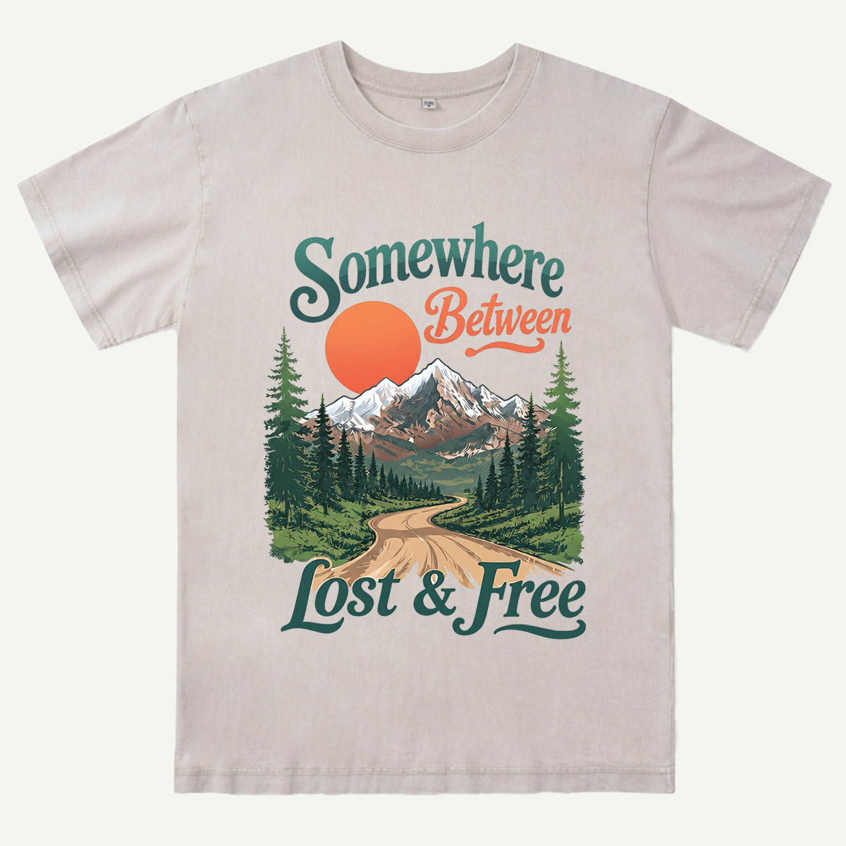 Somewhere Between Lost and Free Mountain Nature Washed T-Shirt