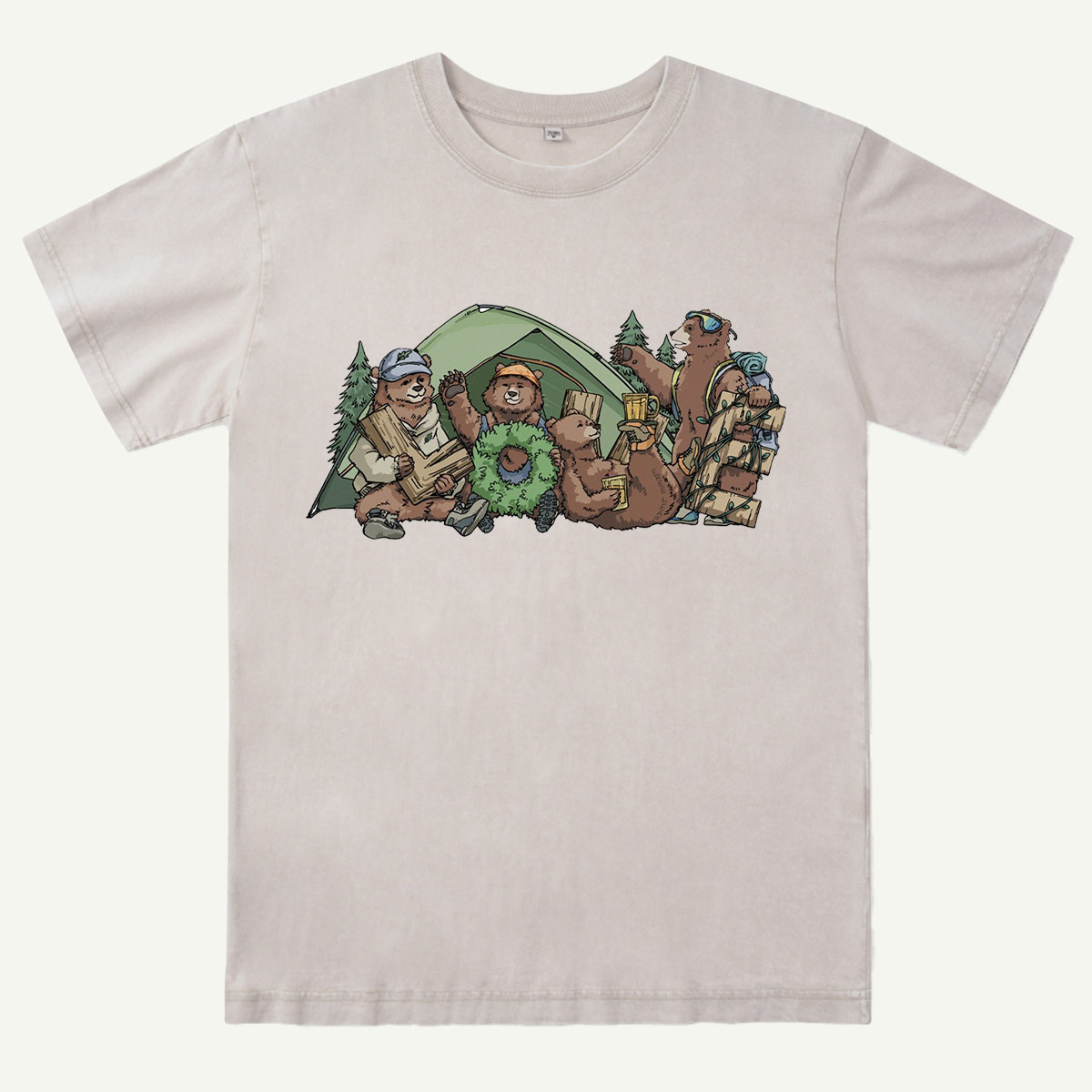 Happy Camping Bears Washed T-Shirt