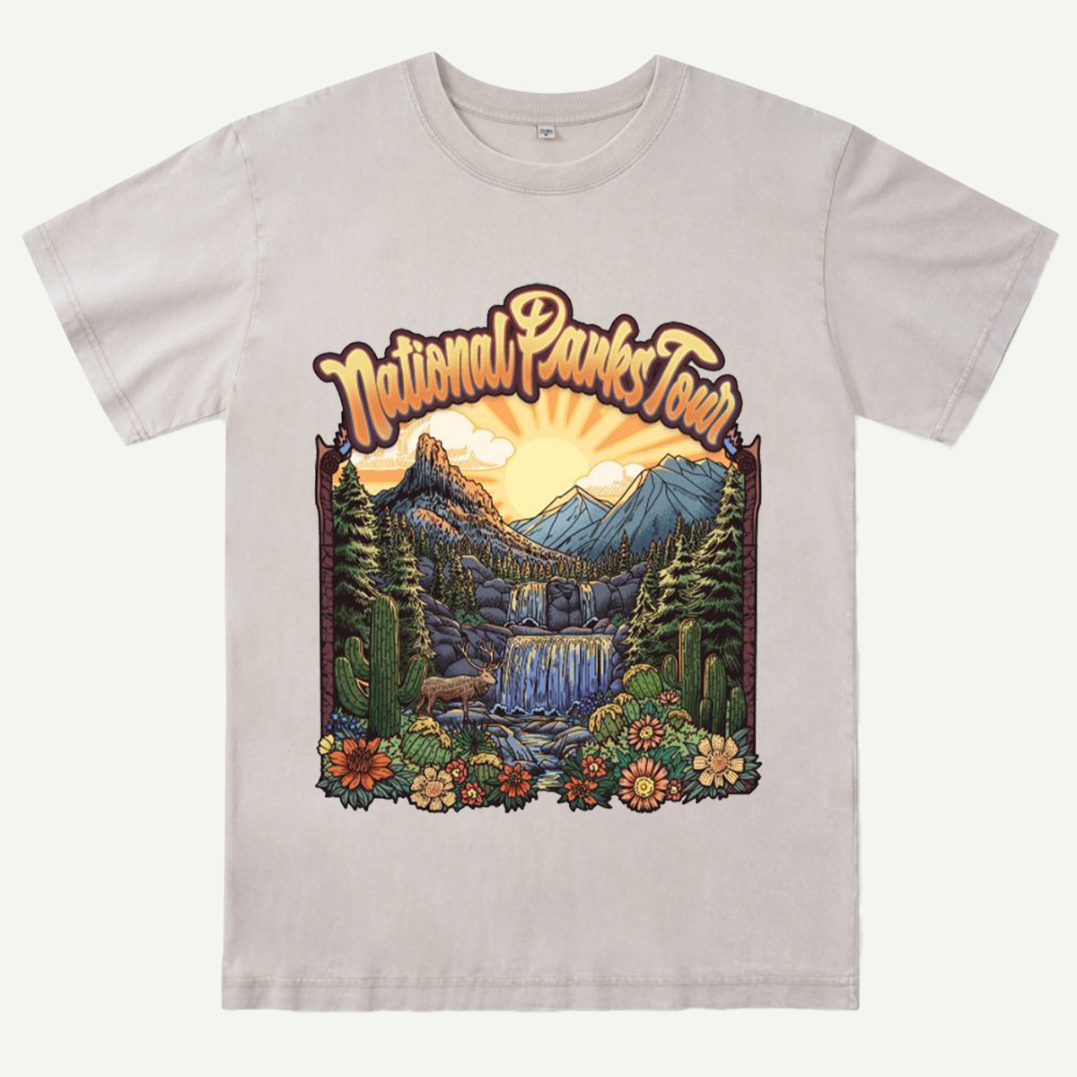 Mountain Waterfall Scenic Landscape National Parks Washed T-Shirt