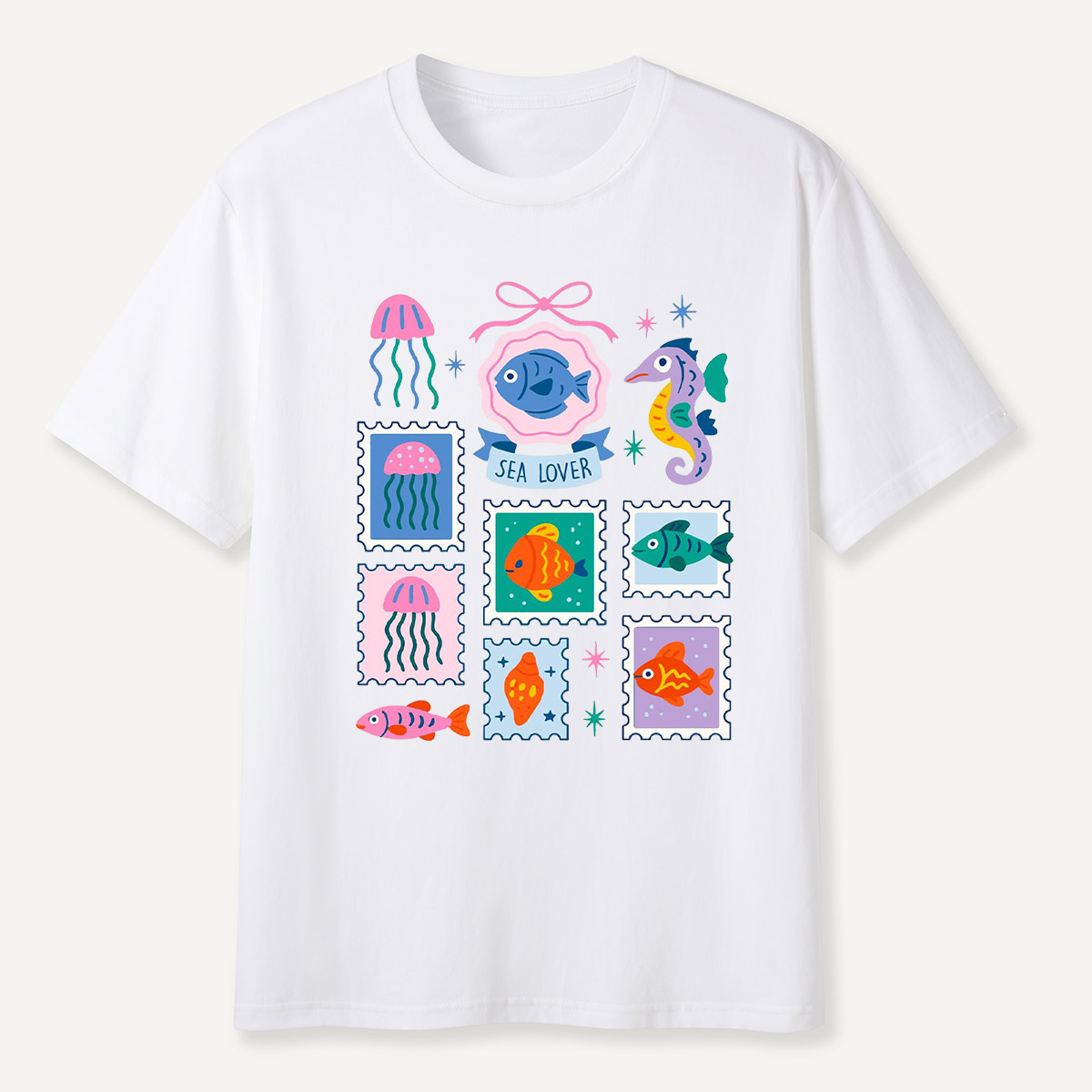 Sea Lover Stamp Ocean Animal Identification Guide T-Shirt