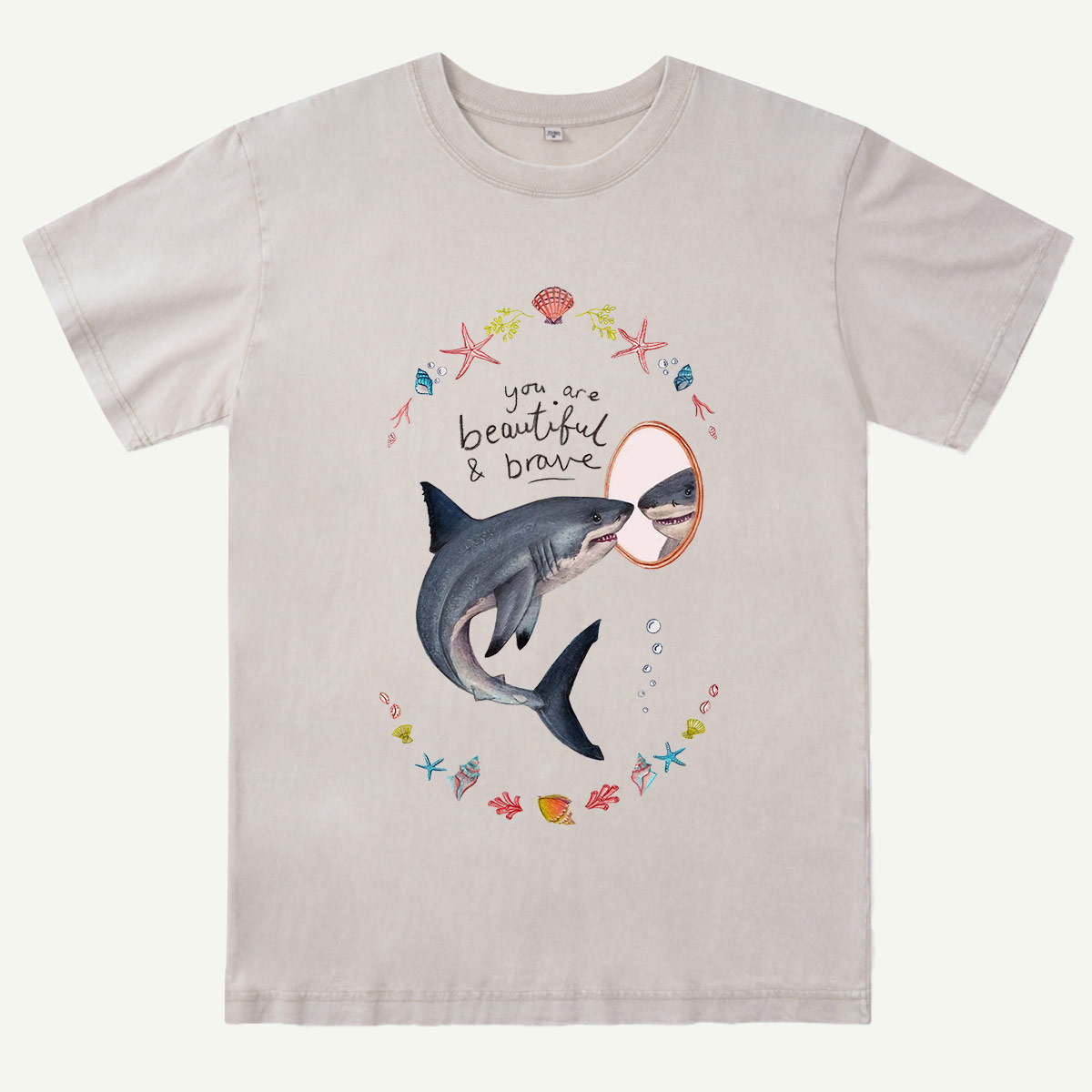 Beautiful and Brave Shark Washed T-Shirt