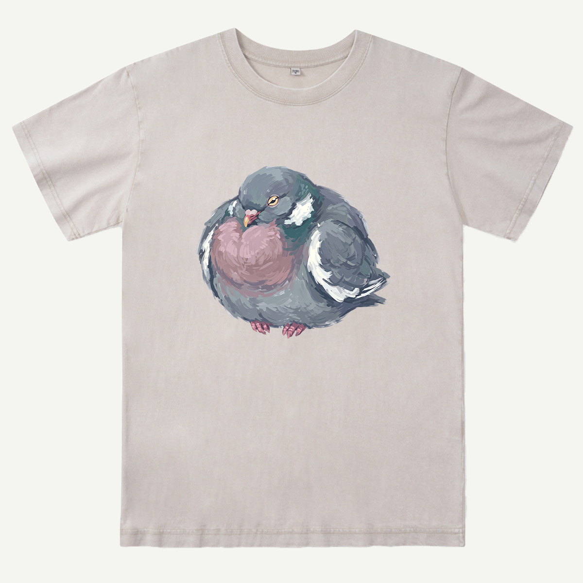 Cozy Pigeon Hand Drawn Bird Washed T-Shirt