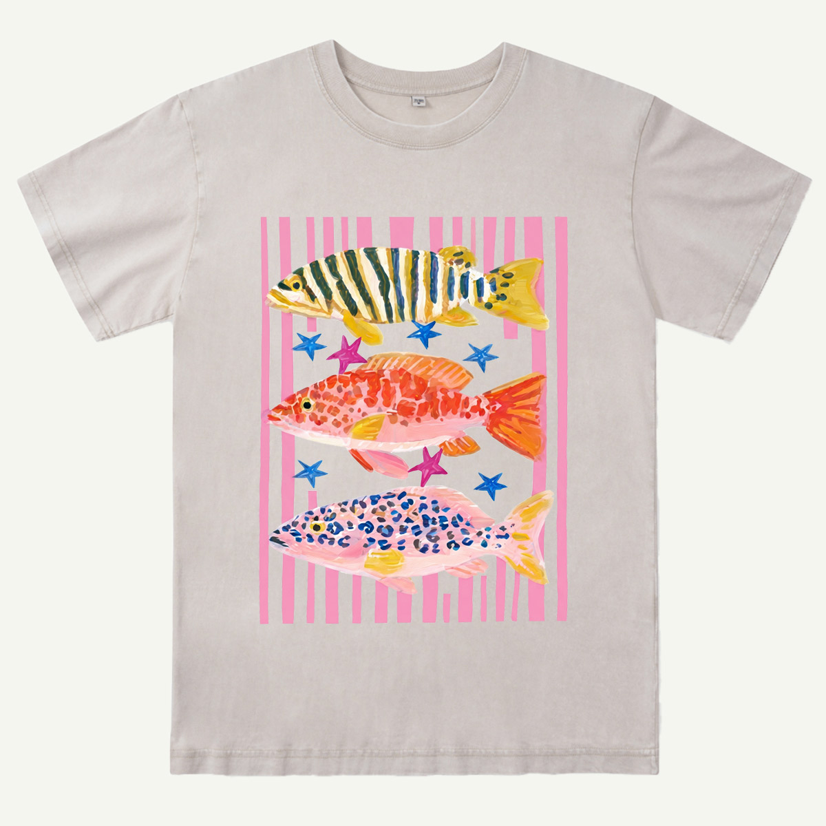 Striped Ocean Fish Washed T-Shirt