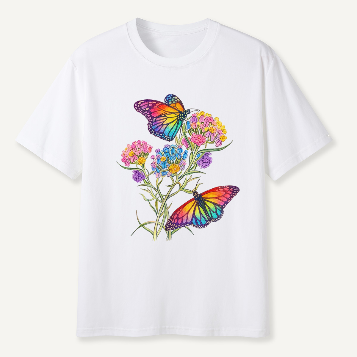 Rainbow Butterflies & Blooming Flowers T-Shirt