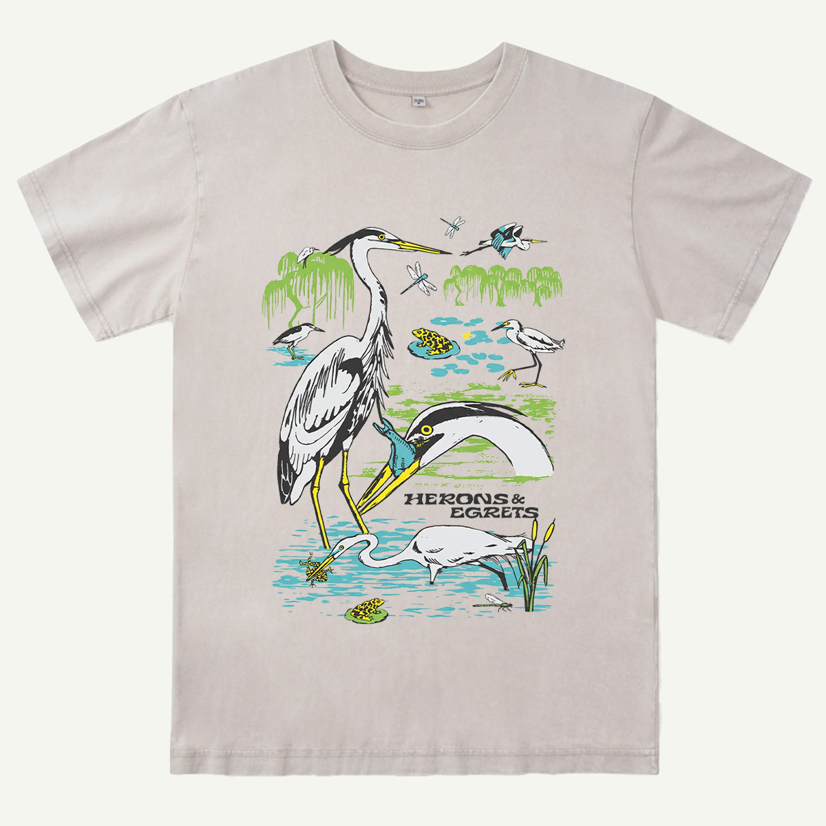 Heron Wetland Wildlife Waterbird Washed T-Shirt