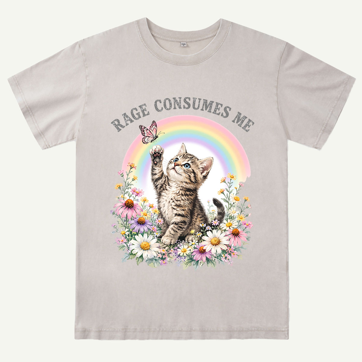 Rainbow Garden Cat Washed T-Shirt