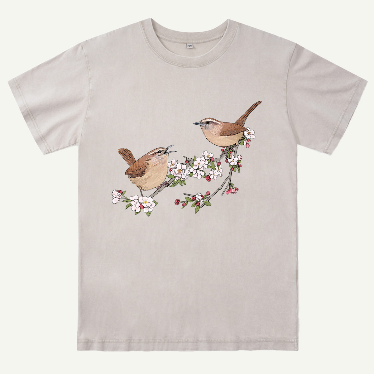 Songbirds On Blooming Branch Nature Washed T-Shirt