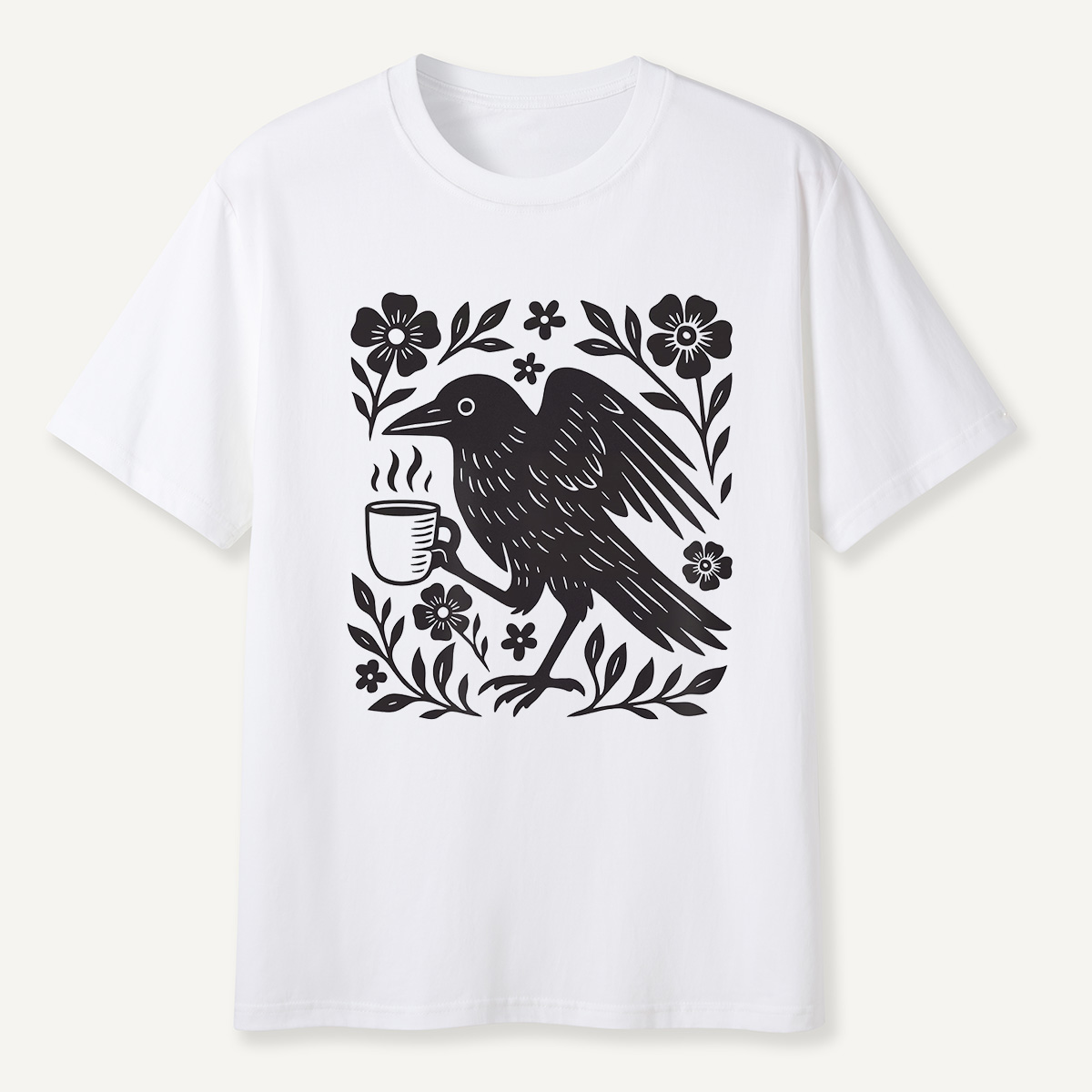 MDCTBYWY26071701Coffee Crow Folk Art T-Shirt