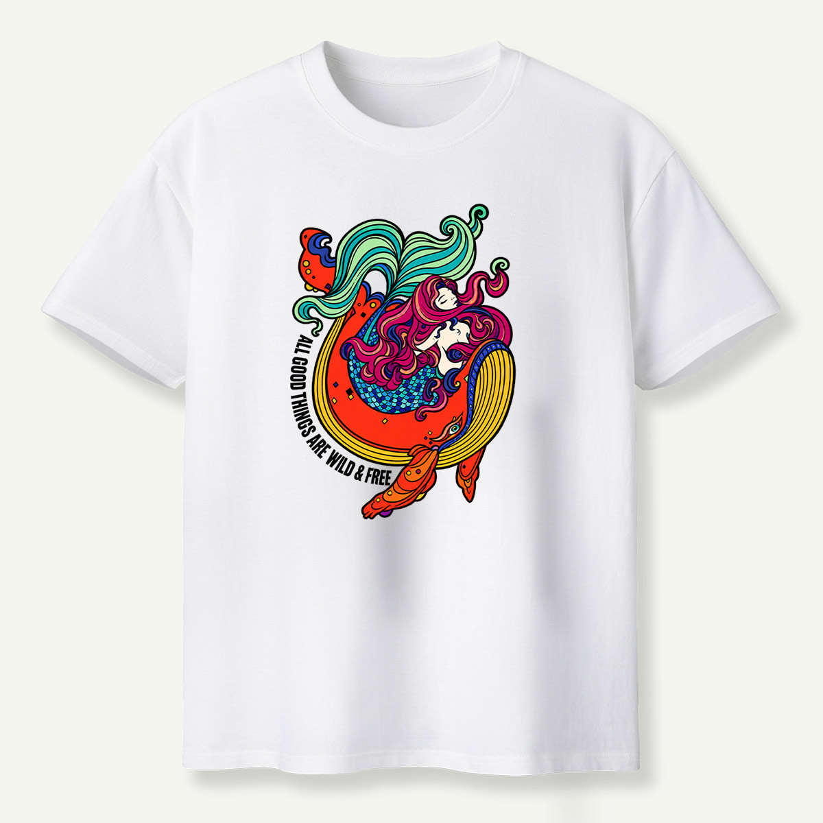 All Good Things Are Wild And Free Mermaid Ocean Wave T-Shirt
