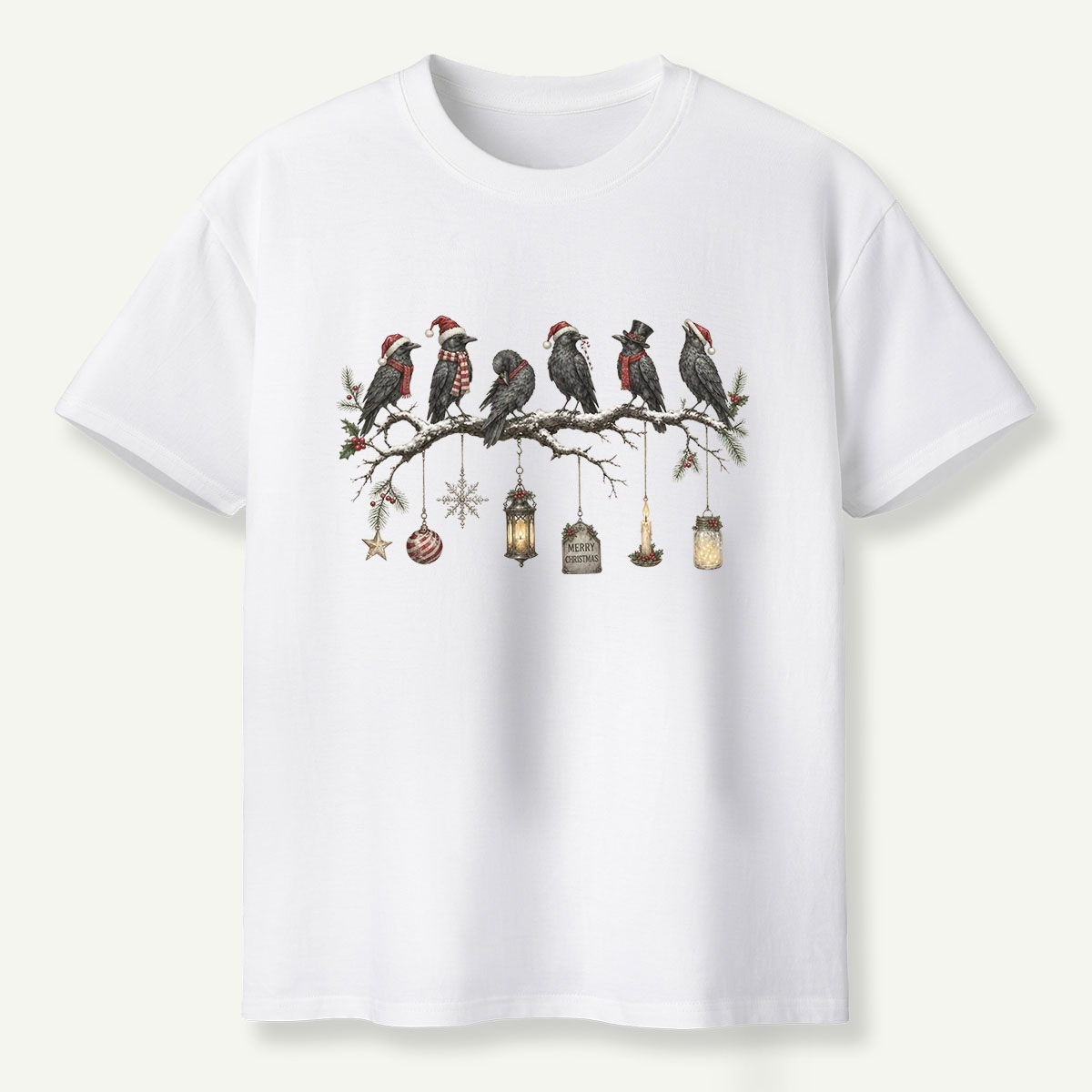 Christmas Ravens On Snowy Branch T-Shirt