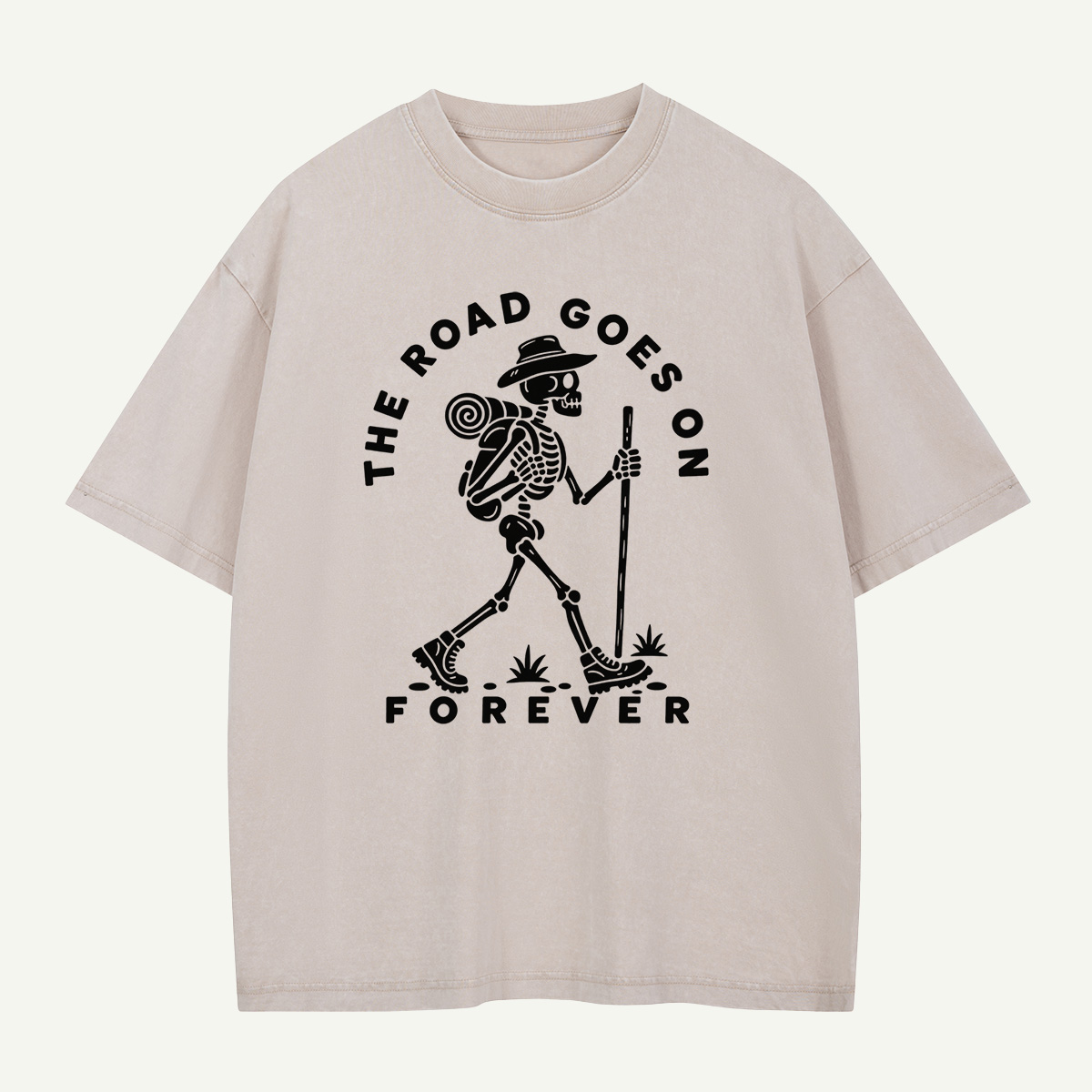 The Road Goes On Forever Skeleton Hiker Washed T-Shirt