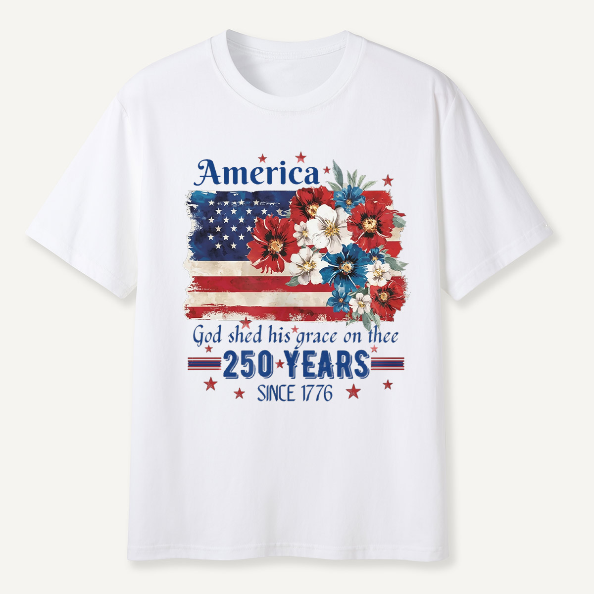 America 250 Years Since 1776 Floral Flag T-Shirt