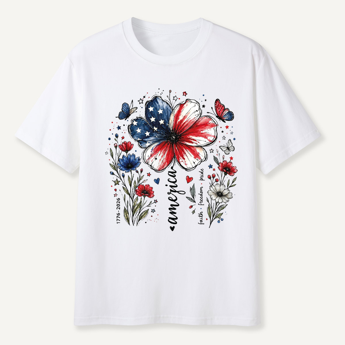 USA 250th Anniversary Floral T-Shirt