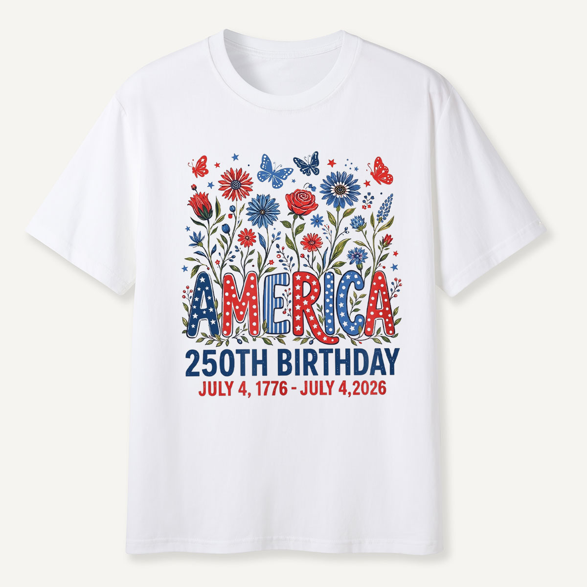 America 250th Birthday July 4 1776‑2026 Floral T‑Shirt