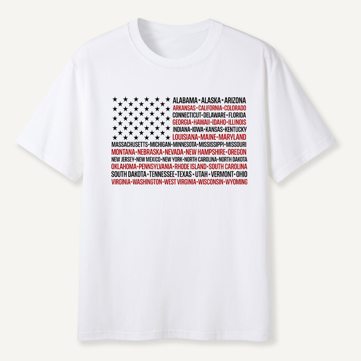 United States Flag with All 50 States Names T‑Shirt