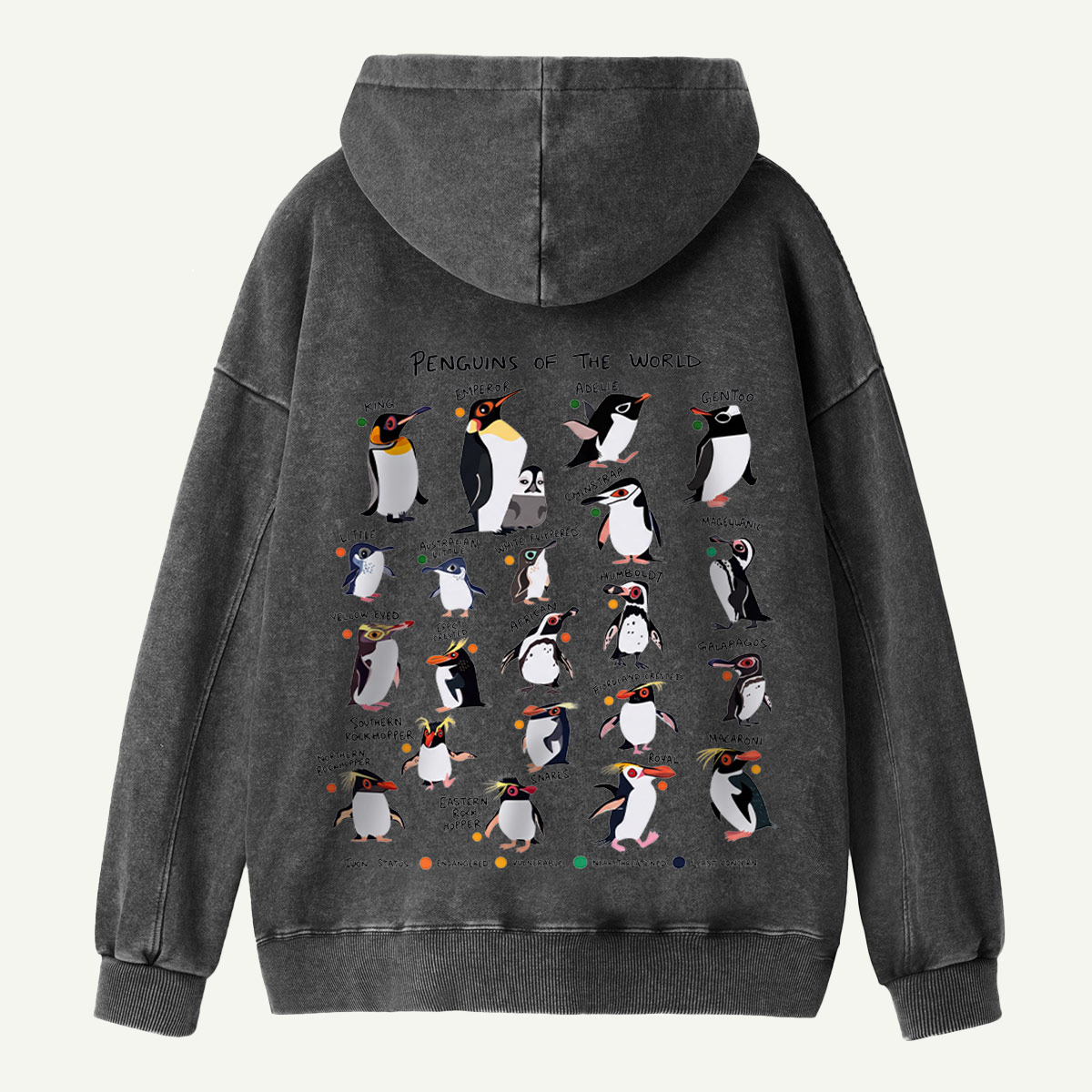 Penguins Of The World Guide Washed Hoodie