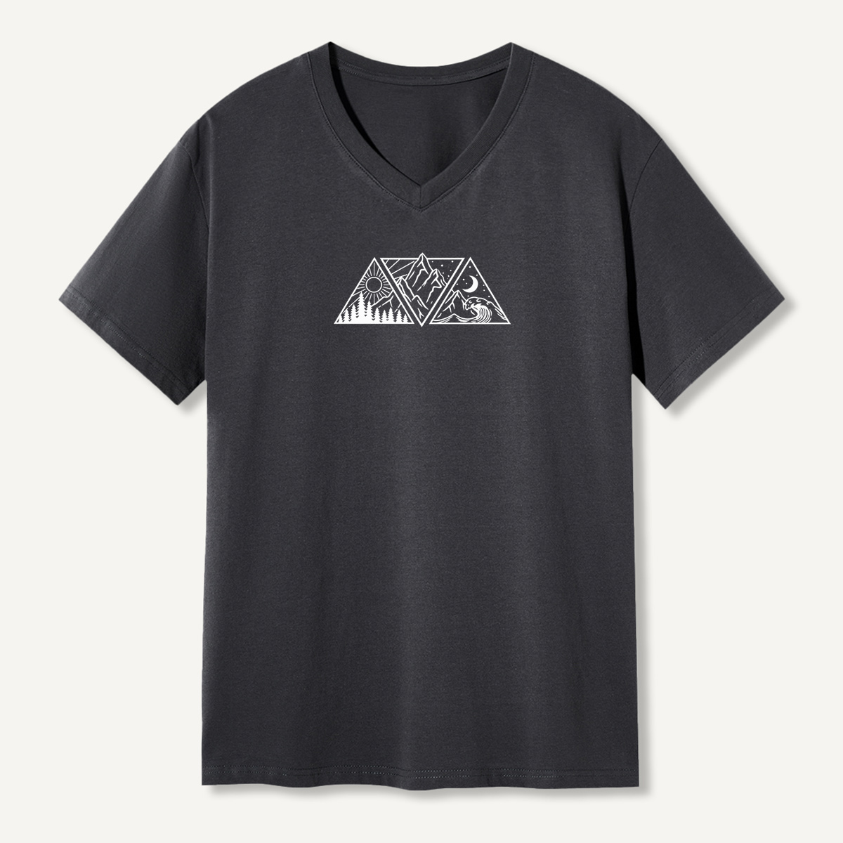 Minimal Mountain Sun And Moon Landscape V-neck T-Shirt
