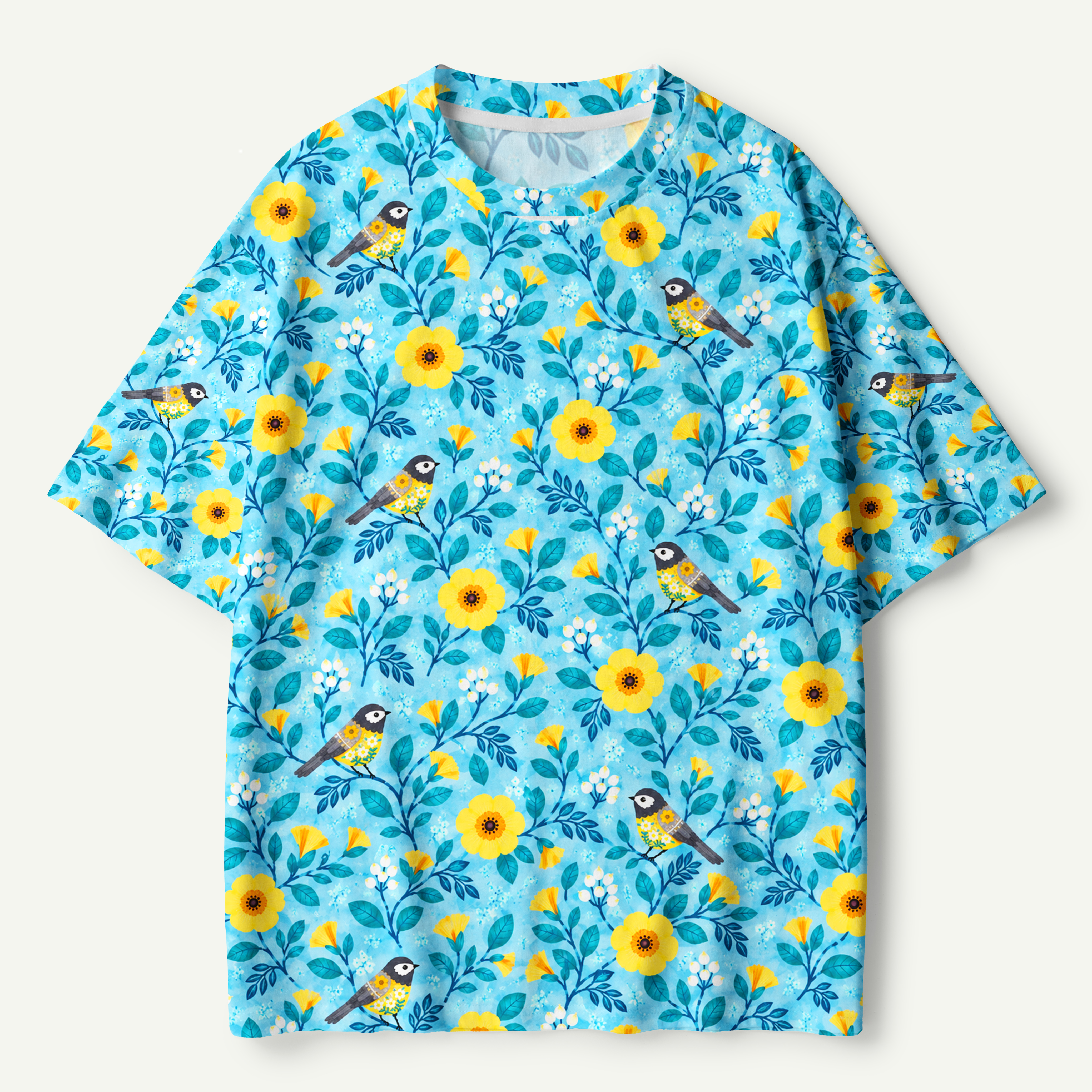 Golden Blossom Songbird Pair Premium Pure Cotton Tee