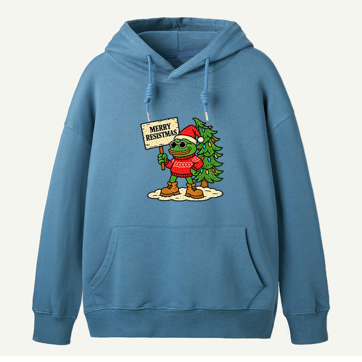 Merry Resistmas Christmas Frog Holding Resistance Sign Hoodie