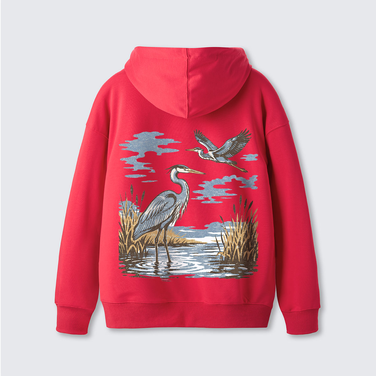 Vintage Heron Wetland Bird Nature Hoodie