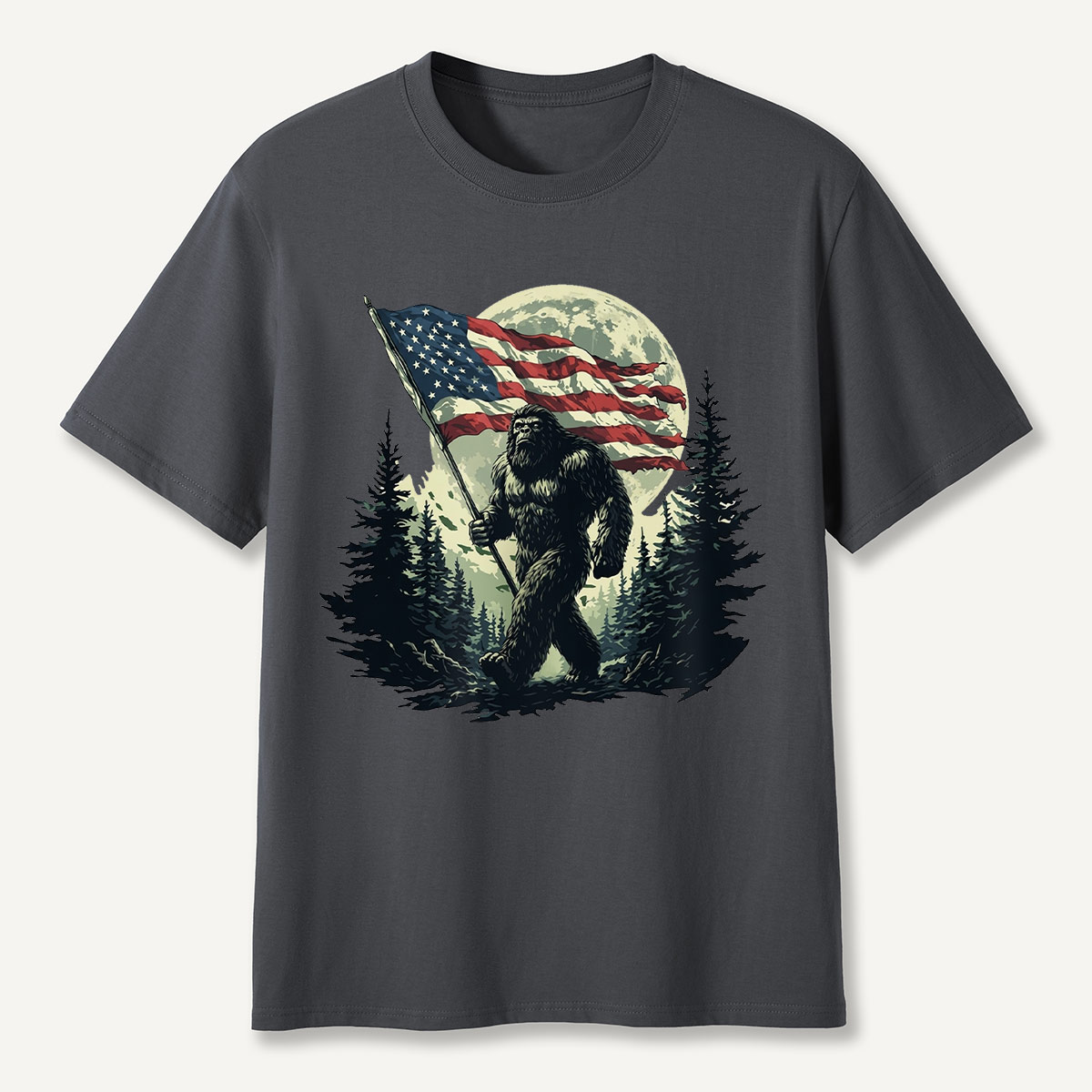 Forest Moon Cryptid with American Flag T-Shirt