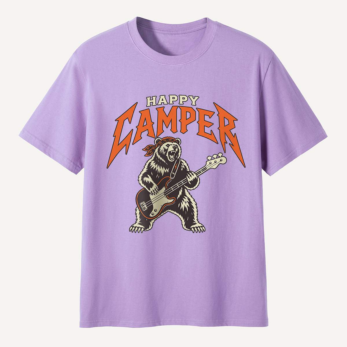 Happy Camper Rock Bear Bass Guitar T-Shirt