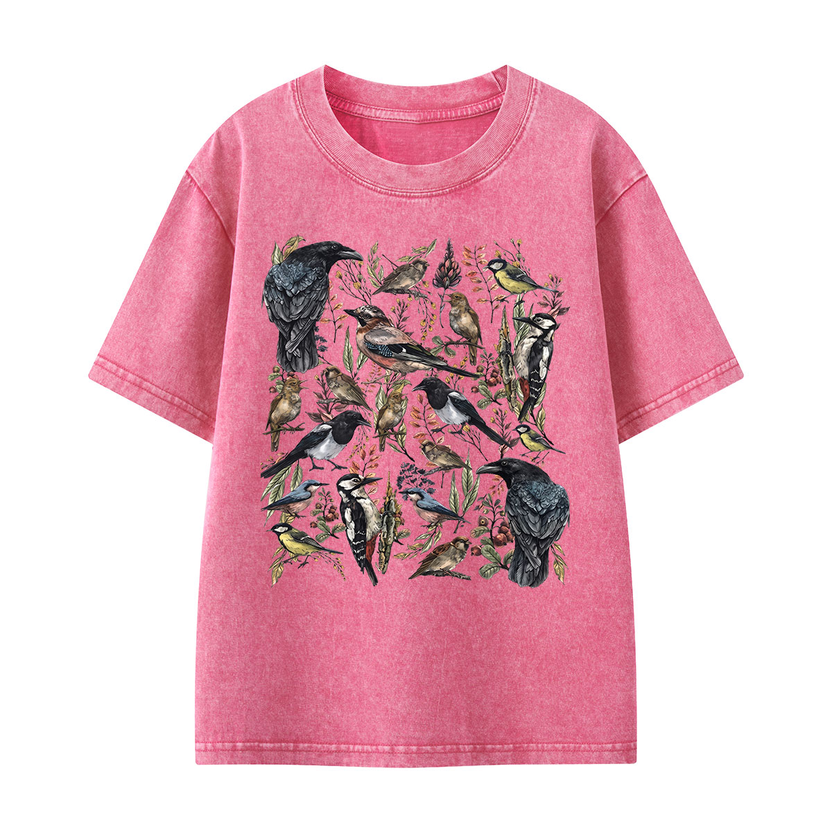 Vintage Wild Birds Botanical Kids Washed T-Shirt