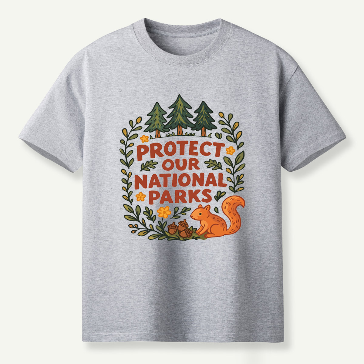 Protect Our National Parks Woodland Squirrel Wreath T-Shirt