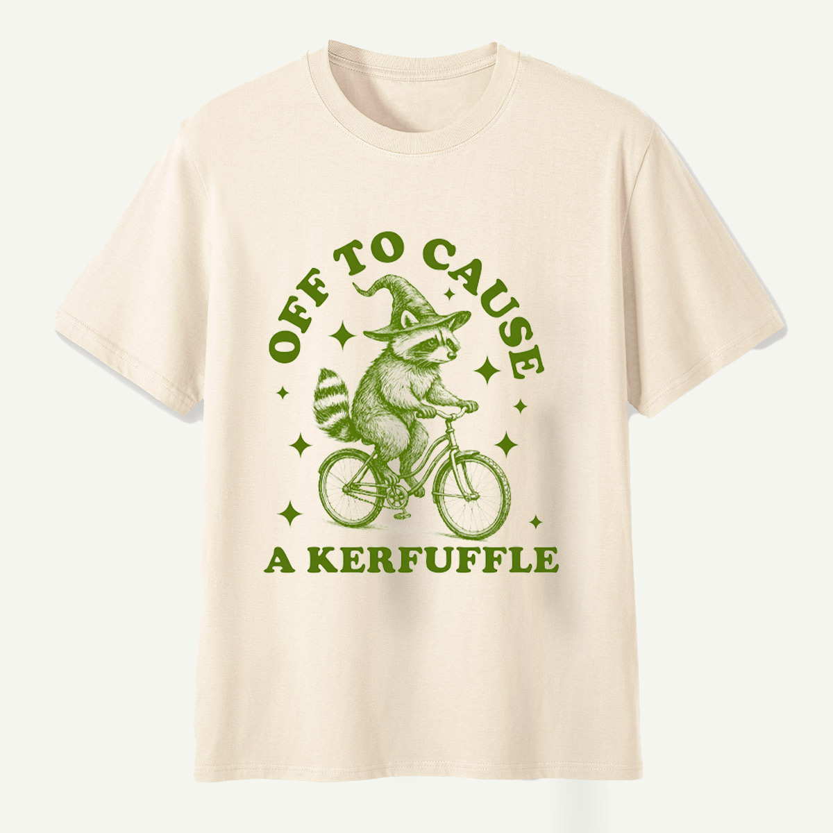 Off To Cause A Kerfuffle Raccoon Witch Bicycle T-Shirt