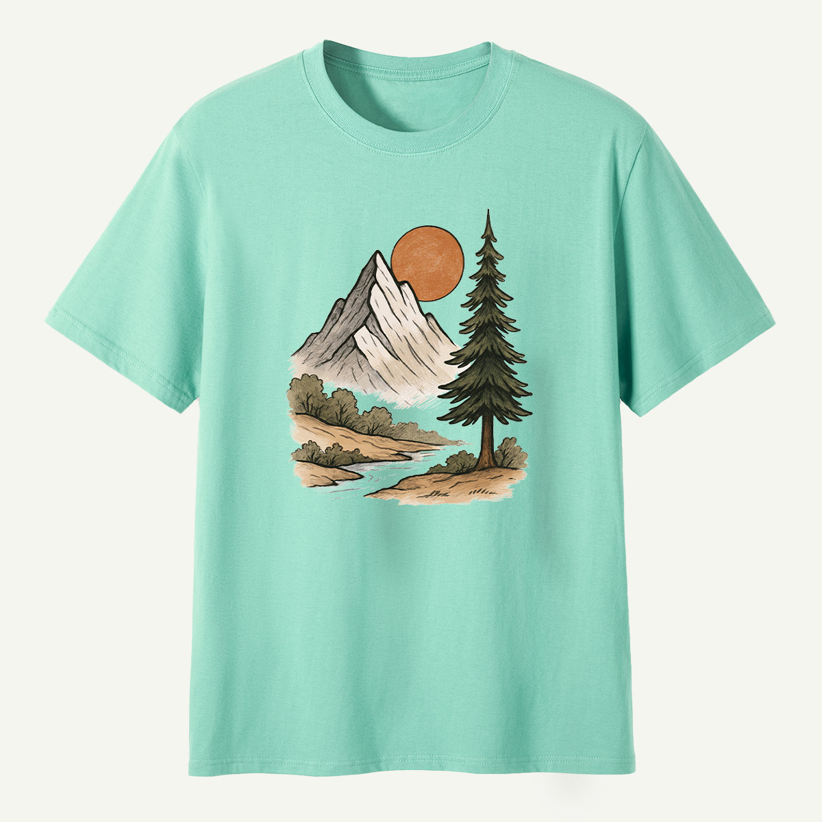 Mountain Sunset Pine River Landscape T-Shirt