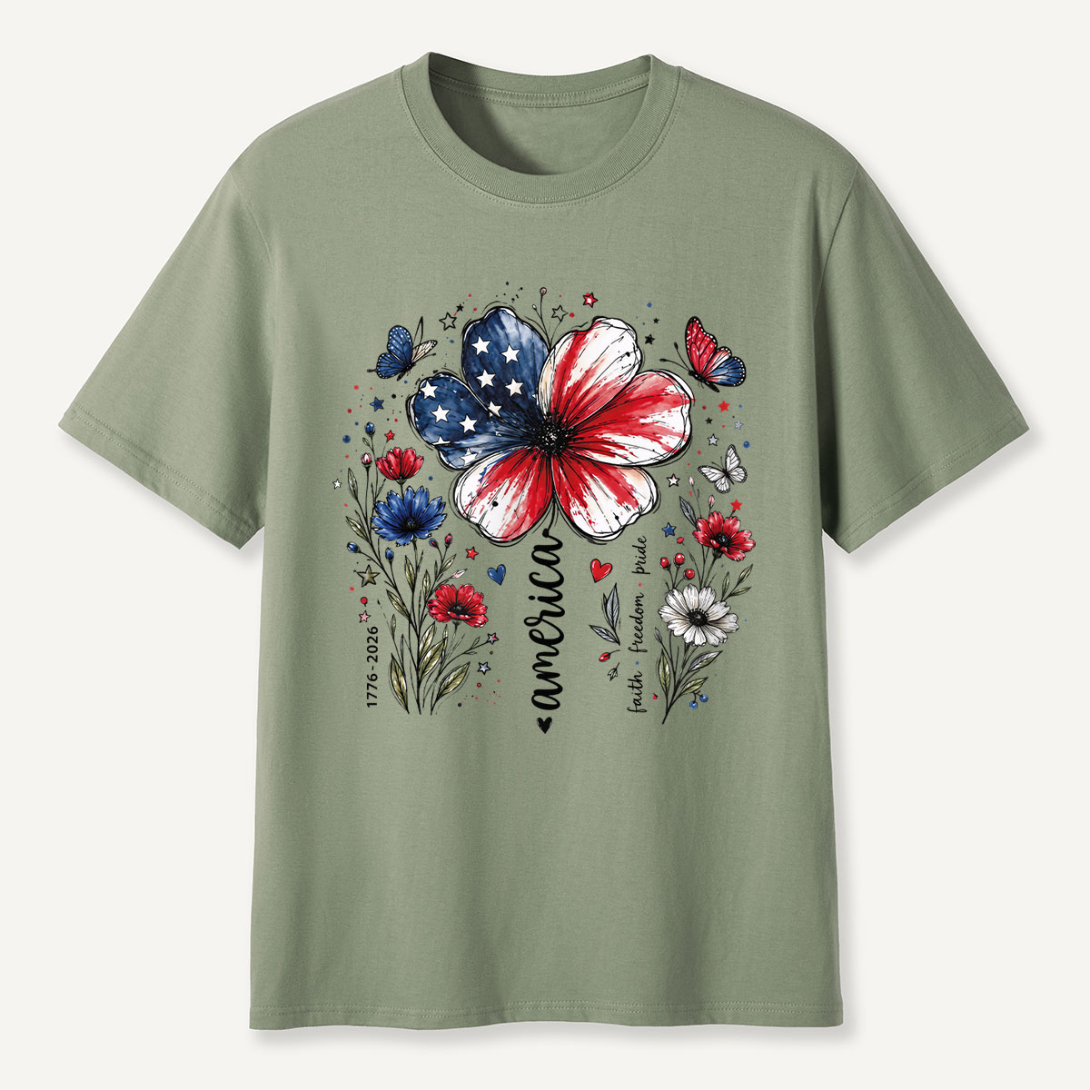 USA 250th Anniversary Floral T-Shirt