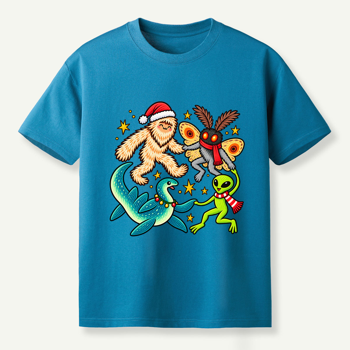 Christmas Cryptid Party Bigfoot Mothman Nessie And Alien T-Shirt