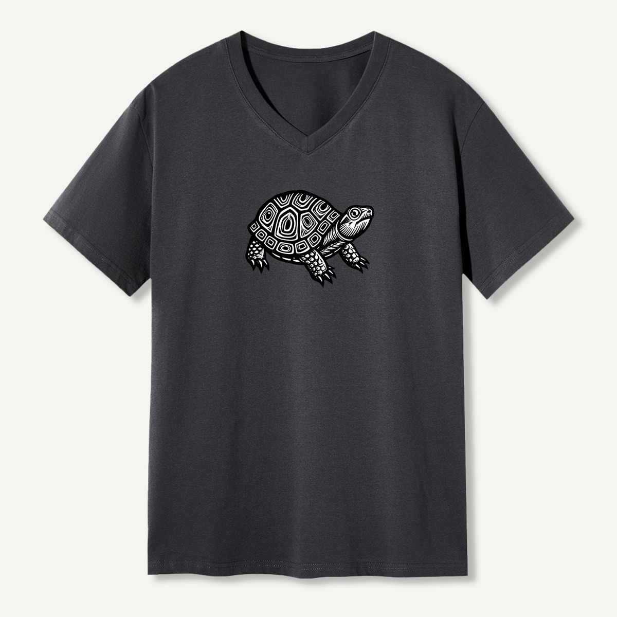 Tribal Geometric Sea Turtle Line Art V-neck T-Shirt