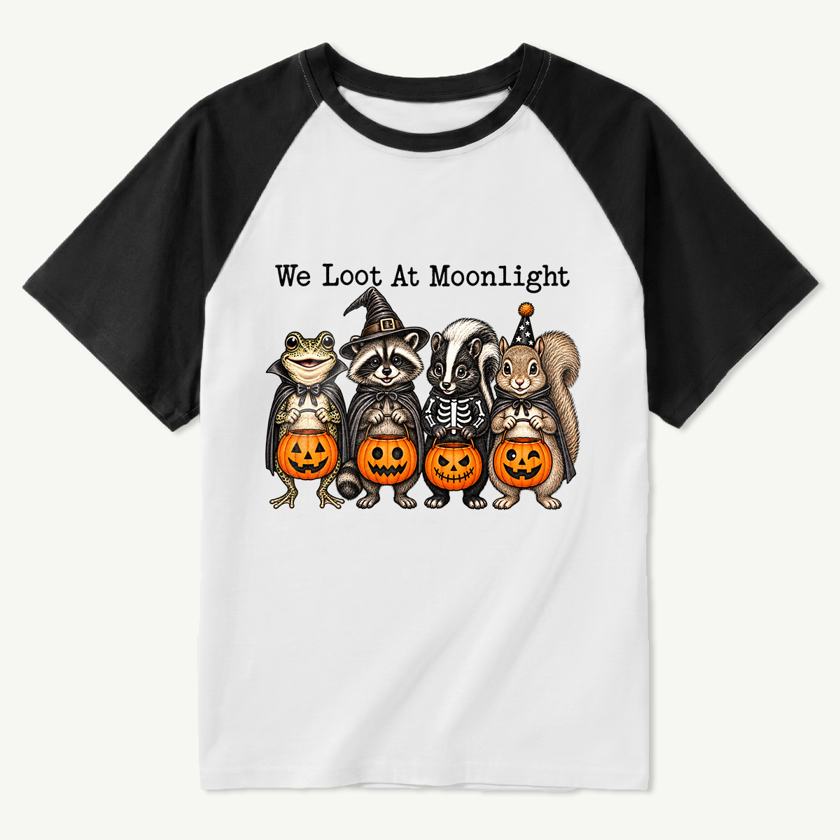 We Loot At Moonlight Spooky Woodland Animals Raglan T-Shirt