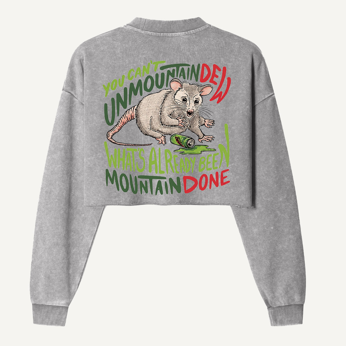 Mountain Done Opossum Retro Parody Women's Washed Cropped Sweatshirt