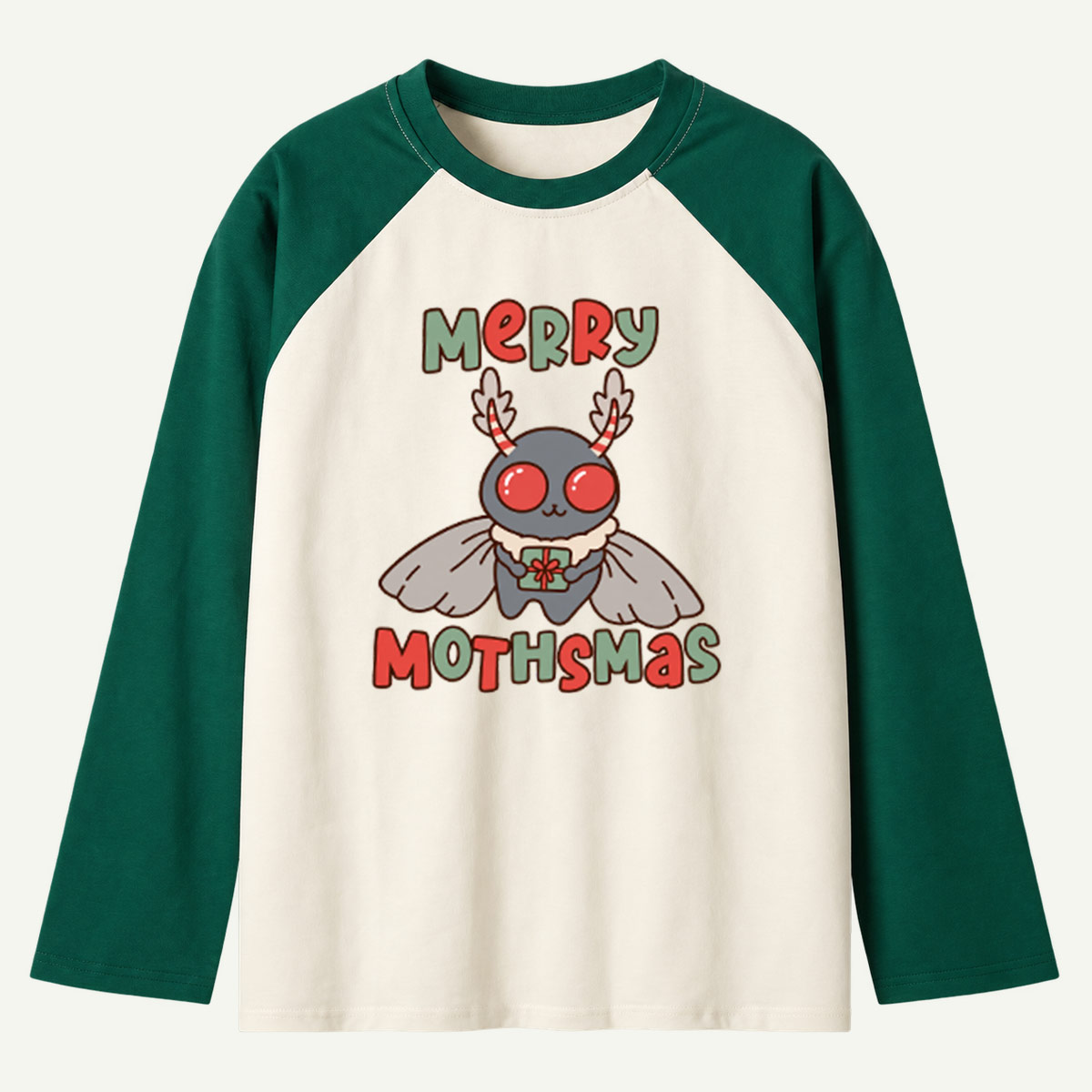 Merry Mothmas Cute Christmas Mothman Raglan Long Sleeves