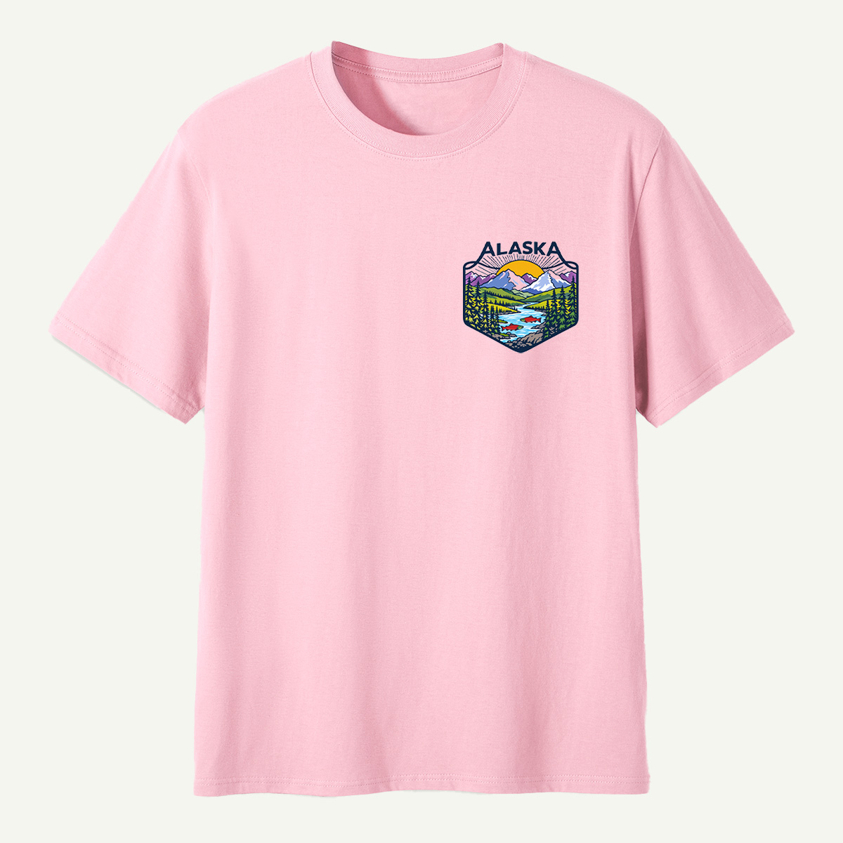 Alaska Mountain River Salmon Wilderness Badge T-Shirt