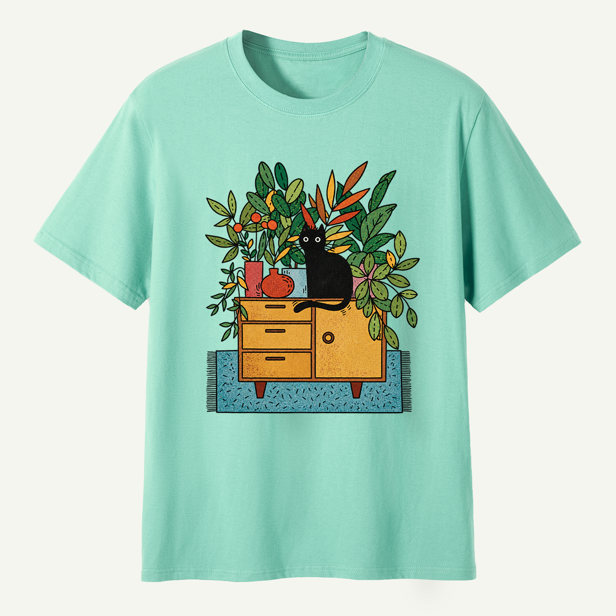 Black Cat Houseplant Cabinet Indoor Jungle T-Shirt
