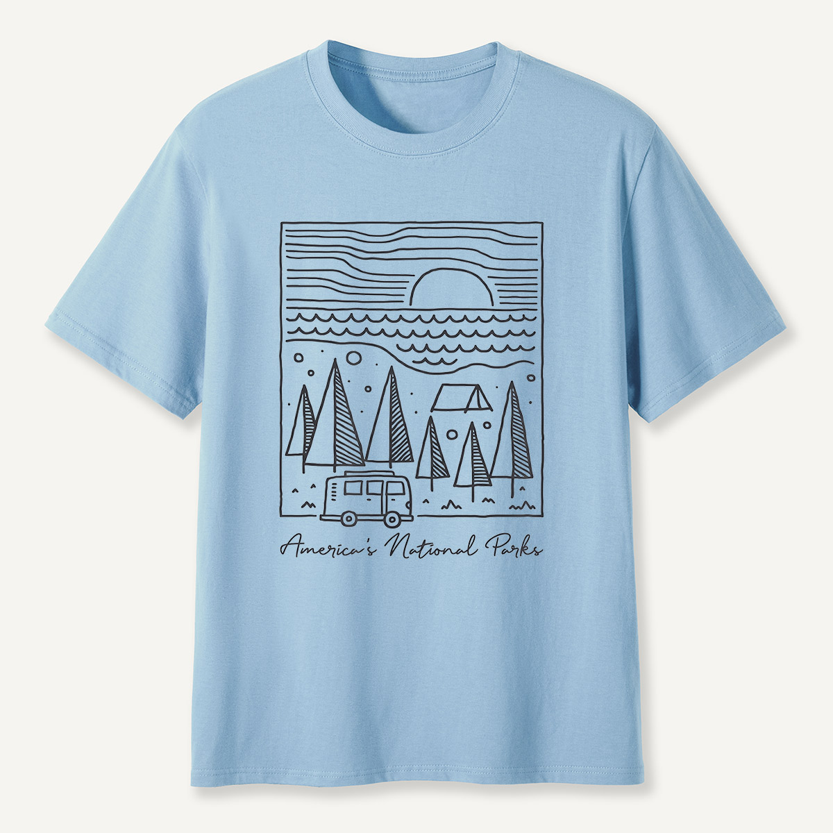 America’s National Parks Line Art Camper T-Shirt